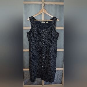 Vintage Eddie Bauer Navy Blue Floral 100% Linen Midi Dress, Size Large